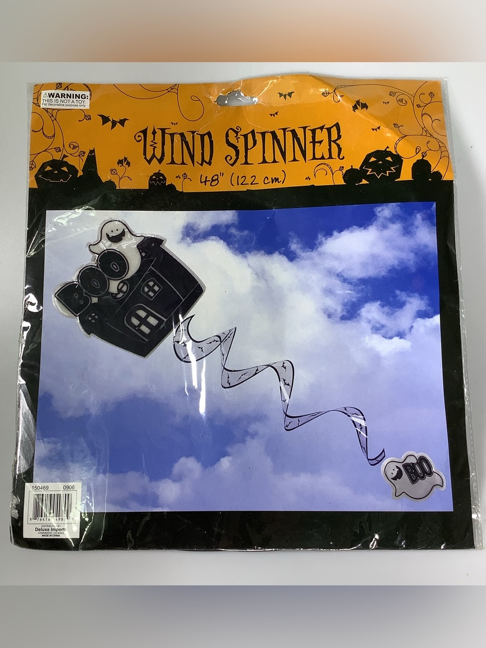 Halloween Ghost & Haunted House Wind Spinner 48” Black White
